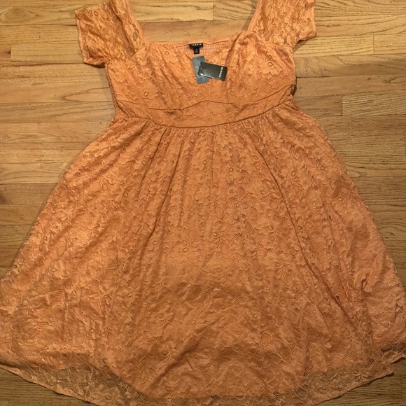 Torrid Mid Lace Off Shoulder Skater Dress peach bloom NWT - Picture 3 of 3
